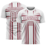 Custom White Crimson Lines Sublimation Soccer Uniform Jersey