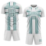 Custom White Teal Lines Sublimation Soccer Uniform Jersey