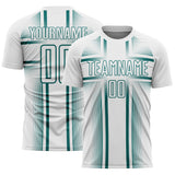 Custom White Teal Lines Sublimation Soccer Uniform Jersey