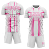 Custom White Pink Lines Sublimation Soccer Uniform Jersey