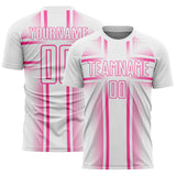 Custom White Pink Lines Sublimation Soccer Uniform Jersey