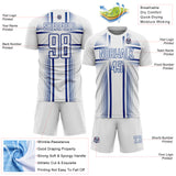 Custom White Royal Lines Sublimation Soccer Uniform Jersey