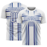 Custom White Royal Lines Sublimation Soccer Uniform Jersey