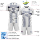 Custom White Navy Lines Sublimation Soccer Uniform Jersey