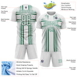 Custom White Kelly Green Lines Sublimation Soccer Uniform Jersey