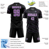 Custom Black Medium Purple-White Slant Lines Sports Sublimation Soccer Uniform Jersey