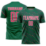 Custom Kelly Green Neon Pink-White Slant Lines Sports Sublimation Soccer Uniform Jersey
