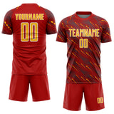 Custom Red Gold-White Slant Lines Sports Sublimation Soccer Uniform Jersey