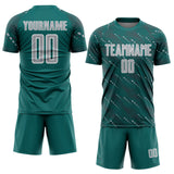 Custom Teal Gray-White Slant Lines Sports Sublimation Soccer Uniform Jersey