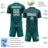 Custom Teal Gray-White Slant Lines Sports Sublimation Soccer Uniform Jersey