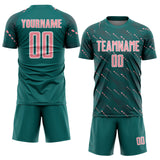 Custom Teal Medium Pink-White Slant Lines Sports Sublimation Soccer Uniform Jersey