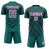 Custom Teal Pink-White Slant Lines Sports Sublimation Soccer Uniform Jersey