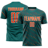 Custom Teal Orange-White Slant Lines Sports Sublimation Soccer Uniform Jersey