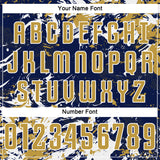 Custom Navy Old Gold-White Fluid Art Splash Sublimation Soccer Uniform Jersey