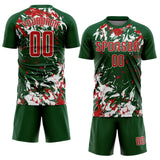 Custom Green Red-White Fluid Art Splash Sublimation Soccer Uniform Jersey