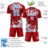 Custom Red Light Blue-White Fluid Art Splash Sublimation Soccer Uniform Jersey