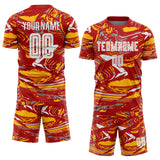 Custom Figure Light Blue Red-Gold Fluid Art Splash Sublimation Soccer Uniform Jersey
