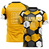 Custom Black Gold-White Geometric Shape Sublimation Soccer Uniform Jersey