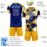 Custom Gold Royal-White Geometric Shape Sublimation Soccer Uniform Jersey