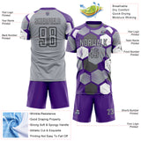 Custom Purple Gray White-Black Geometric Shape Sublimation Soccer Uniform Jersey