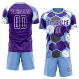Custom Light Blue Purple-White Geometric Shape Sublimation Soccer Uniform Jersey