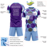 Custom Light Blue Purple-White Geometric Shape Sublimation Soccer Uniform Jersey