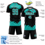 Custom Black Aqua-White Abstract Fragment Art Sublimation Soccer Uniform Jersey