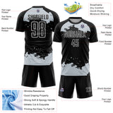 Custom Black Silver-White Abstract Fragment Art Sublimation Soccer Uniform Jersey