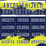 Custom Navy Neon Yellow-White Abstract Fragment Art Sublimation Soccer Uniform Jersey