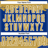 Custom Royal Old Gold-White Abstract Fragment Art Sublimation Soccer Uniform Jersey
