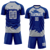 Custom Royal Gray-White Abstract Fragment Art Sublimation Soccer Uniform Jersey