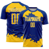 Custom Royal Yellow-White Abstract Fragment Art Sublimation Soccer Uniform Jersey