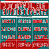 Custom Teal Red-White Abstract Fragment Art Sublimation Soccer Uniform Jersey