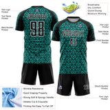 Custom Black Aqua-White Geometric Arrow Sublimation Soccer Uniform Jersey