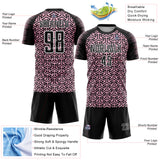 Custom Black Light Pink-White Geometric Arrow Sublimation Soccer Uniform Jersey