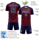 Custom Navy Red-White Geometric Arrow Sublimation Soccer Uniform Jersey