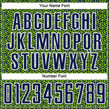 Custom Navy Neon Green-White Geometric Arrow Sublimation Soccer Uniform Jersey
