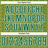 Custom Kelly Green Gold-White Geometric Arrow Sublimation Soccer Uniform Jersey