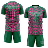 Custom Kelly Green Pink-White Geometric Arrow Sublimation Soccer Uniform Jersey