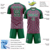 Custom Kelly Green Pink-White Geometric Arrow Sublimation Soccer Uniform Jersey