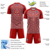 Custom Red Gray-White Geometric Arrow Sublimation Soccer Uniform Jersey