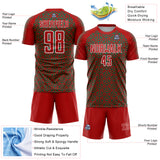 Custom Red Kelly Green-White Geometric Arrow Sublimation Soccer Uniform Jersey