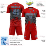 Custom Red Steel Gray-Light Blue Abstract Splatter Grunge Art Sports Sublimation Soccer Uniform Jersey