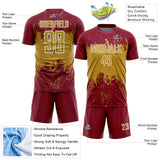 Custom Crimson Old Gold-White Abstract Splatter Grunge Art Sports Sublimation Soccer Uniform Jersey