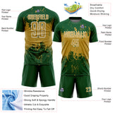 Custom Green Old Gold-White Abstract Splatter Grunge Art Sports Sublimation Soccer Uniform Jersey