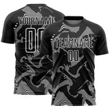 Custom Black White Curve Lines Sports Sublimation Soccer Uniform Jersey