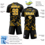 Custom Black Gold-White Curve Lines Sports Sublimation Soccer Uniform Jersey