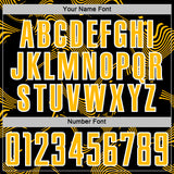 Custom Black Gold-White Curve Lines Sports Sublimation Soccer Uniform Jersey