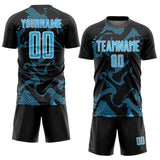 Custom Black Sky Blue-White Curve Lines Sports Sublimation Soccer Uniform Jersey