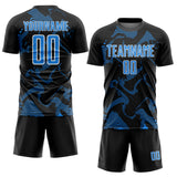 Custom Black Powder Blue-White Curve Lines Sports Sublimation Soccer Uniform Jersey